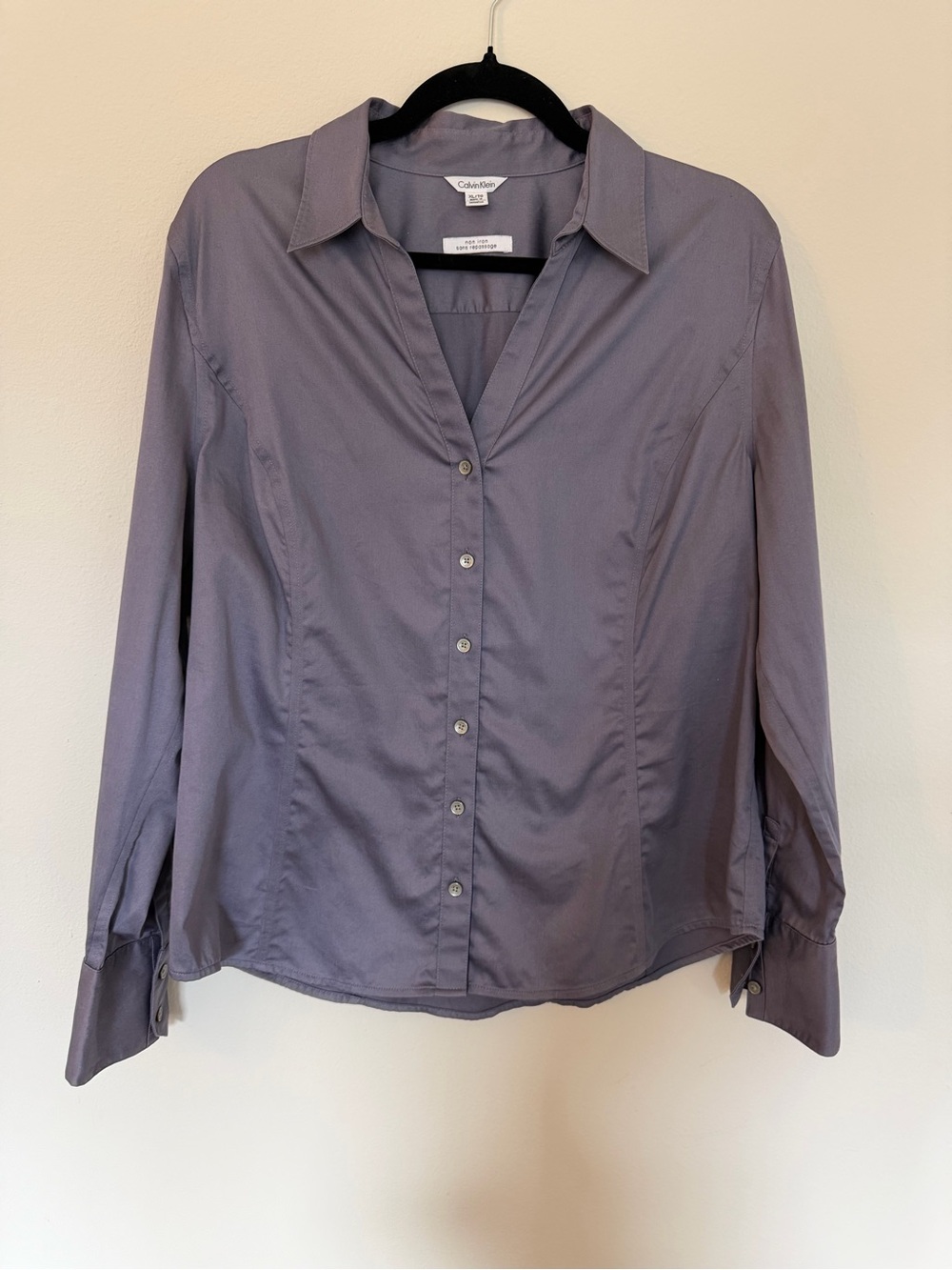 Calvin Klein Lavender Gray Cotton Fitted Button Down Shirt XL